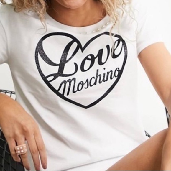 Love Moschino Tops - Authentic Love Moschino Faux Pearl Embellished Glittered Tee NWT
